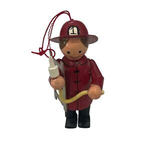 Vintage Midwest Wooden Fireman Ladder Hose Hand Painted Christmas Ornament